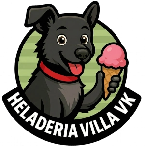 Logotipo Heladería Villa VK - Perro negro con helado
